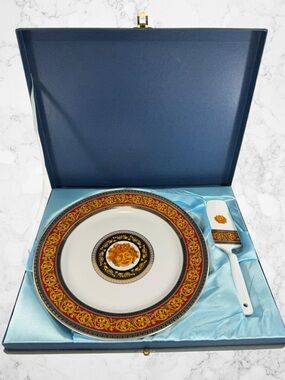 Italian Medusa Gala Porcelain Cake Plate Serving Knife Spatula Original Box
